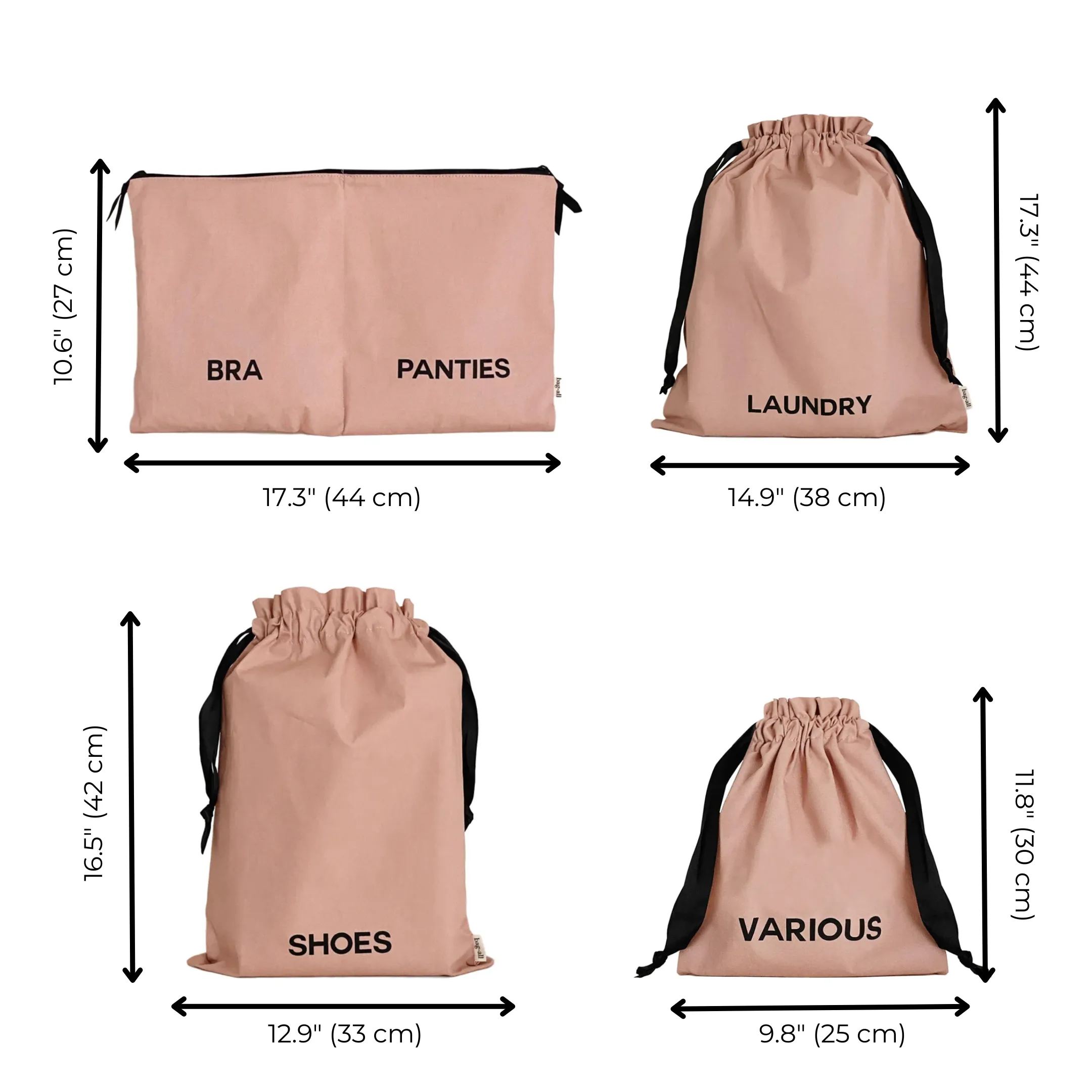 Travel Set, Packing Cubes & Bags – 8 pcs – Pink/Blush