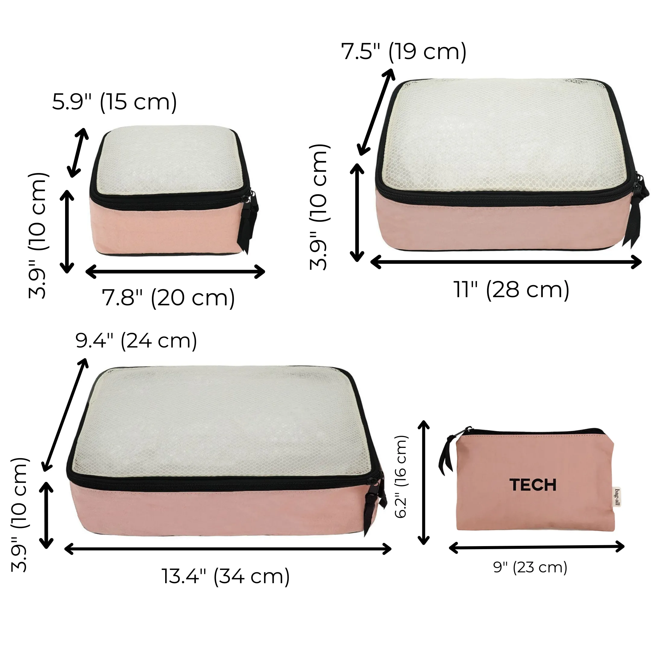 Travel Set, Packing Cubes & Bags – 8 pcs – Pink/Blush