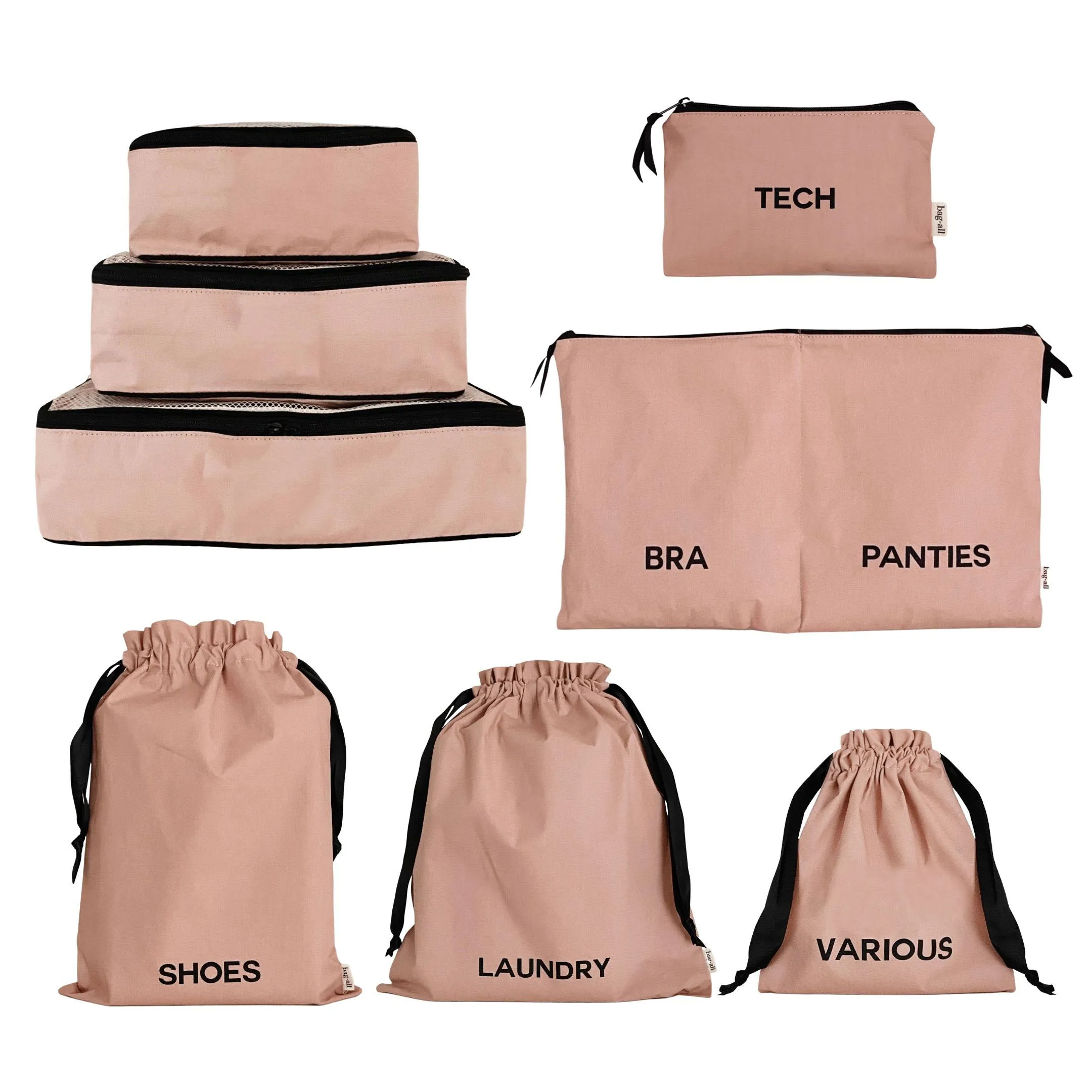 Travel Set, Packing Cubes & Bags – 8 pcs – Pink/Blush