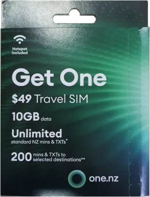 Travel SIM 10 GB   Unlimited NZ mins   200 mins and 200 Texts back home for 60 Days