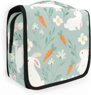 Travel Toiletry Bag Cosmetic Bag Easter White Bunny Portable Hanging Cosmetic Case Traveling With Leakproof Compartment Makeup Toiletries Cosmetic Organizer for Women Men