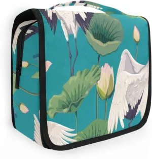 Travel Toiletry Bag Cosmetic Bag Japanese Cranes Lotus Flowers Portable Hanging Cosmetic Case Traveling With Leakproof Compartment Makeup Toiletries Cosmetic Organizer for Women Men