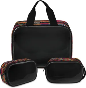 Travel Toiletry Bag for Women Men, African Tribal Print Makeup Bag Large Tote 3 Pcs Translucent Cosmetic Bags Pouch for Toiletries Cosmetics Organizer