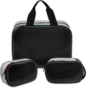 Travel Toiletry Bag for Women Men, Art Abstract Rainbow Makeup Bag Large Tote 3 Pcs Translucent Cosmetic Bags Pouch for Toiletries Cosmetics Organizer