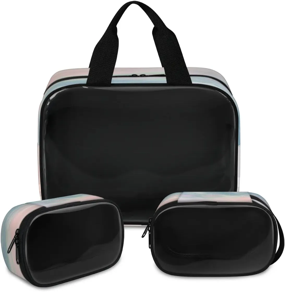 Travel Toiletry Bag for Women Men, Art Abstract Rainbow Makeup Bag Large Tote 3 Pcs Translucent Cosmetic Bags Pouch for Toiletries Cosmetics Organizer