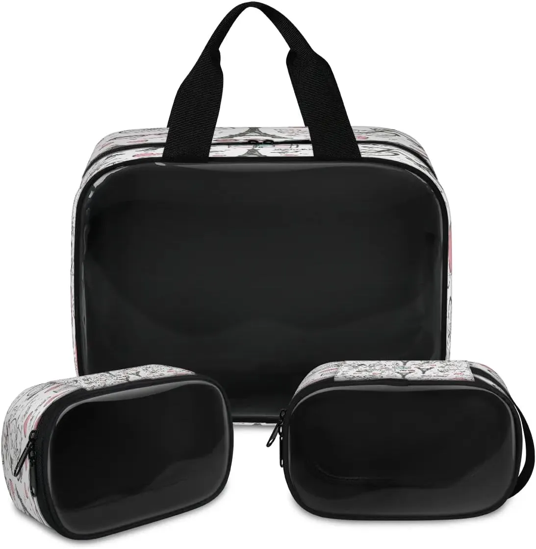 Travel Toiletry Bag for Women Men, Cute Paris Eiffel Tower Makeup Bag Large Tote 3 Pcs Translucent Cosmetic Bags Pouch for Toiletries Cosmetics Organizer
