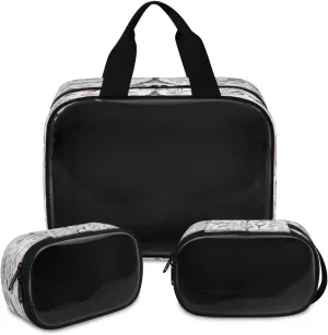 Travel Toiletry Bag for Women Men, Cute Paris Eiffel Tower Makeup Bag Large Tote 3 Pcs Translucent Cosmetic Bags Pouch for Toiletries Cosmetics Organizer