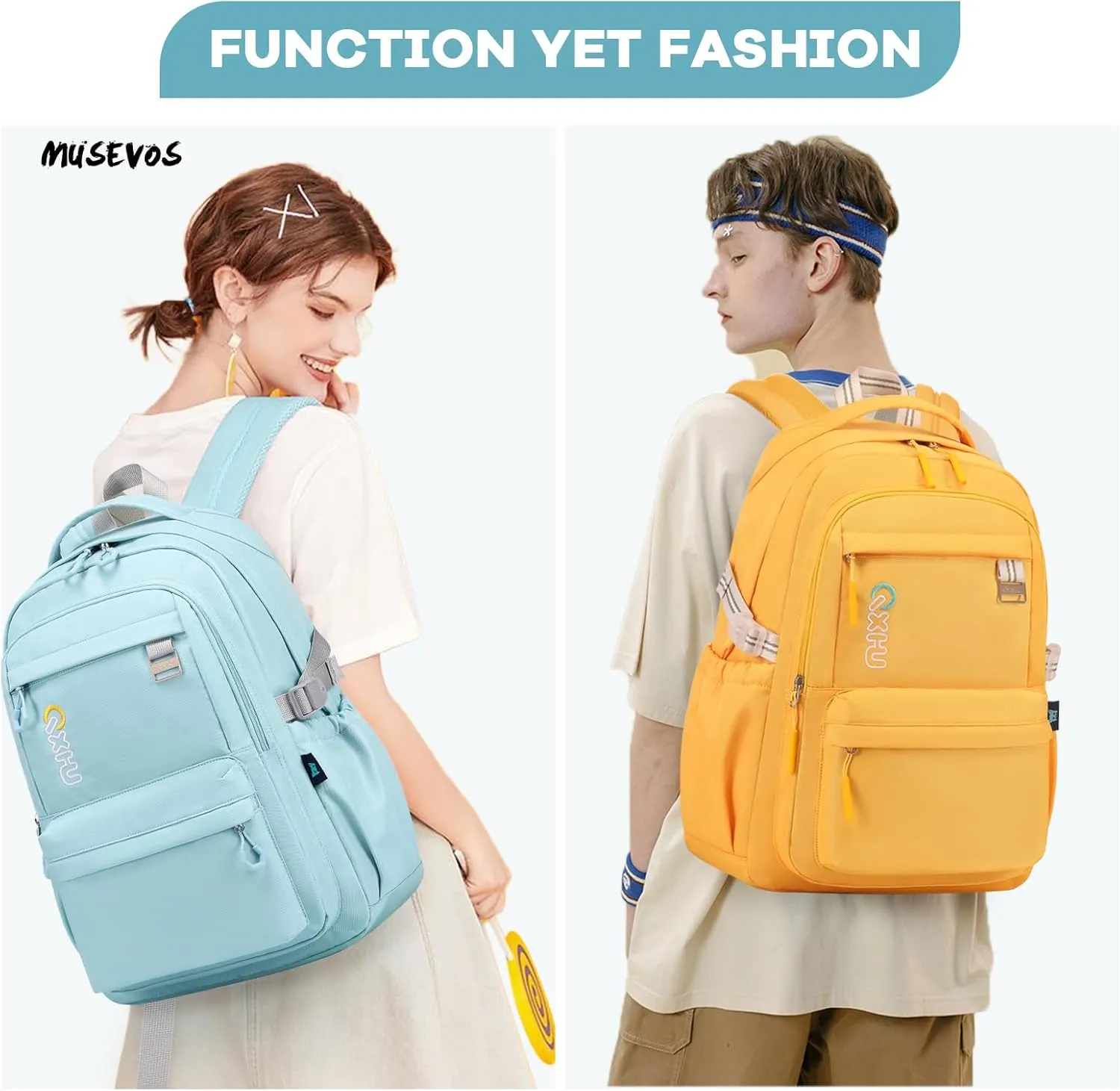 Trendy Casual Backpack with Solid Color, Water Resistence School backpack for Girls, Teen Bookbag for Women, Light Blue