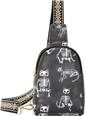 trendy Cute Cat Skeletons Bone body sling bag fashion travel cross body bag for travel