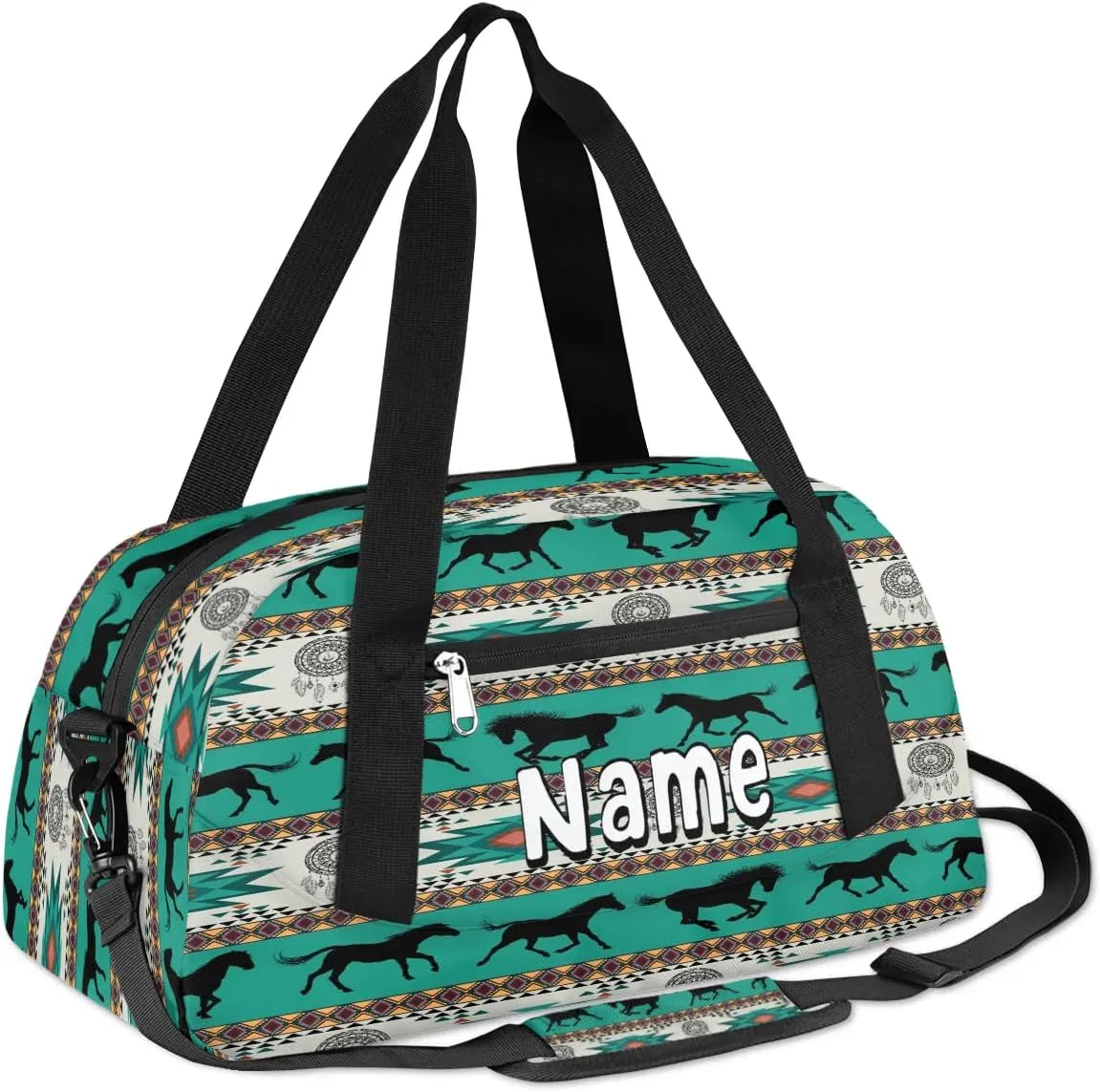 Tribal Horse Travel Bag for Kids Duffle Bag Boys Personalized Name Weekender Bag Mini Sport Gym Duffel Bag Girls Sleepover Bag Horse Pattern Overnight Duffle Kids Customized Gift