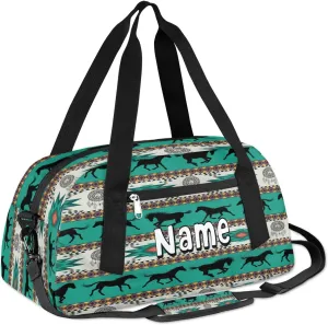 Tribal Horse Travel Bag for Kids Duffle Bag Boys Personalized Name Weekender Bag Mini Sport Gym Duffel Bag Girls Sleepover Bag Horse Pattern Overnight Duffle Kids Customized Gift