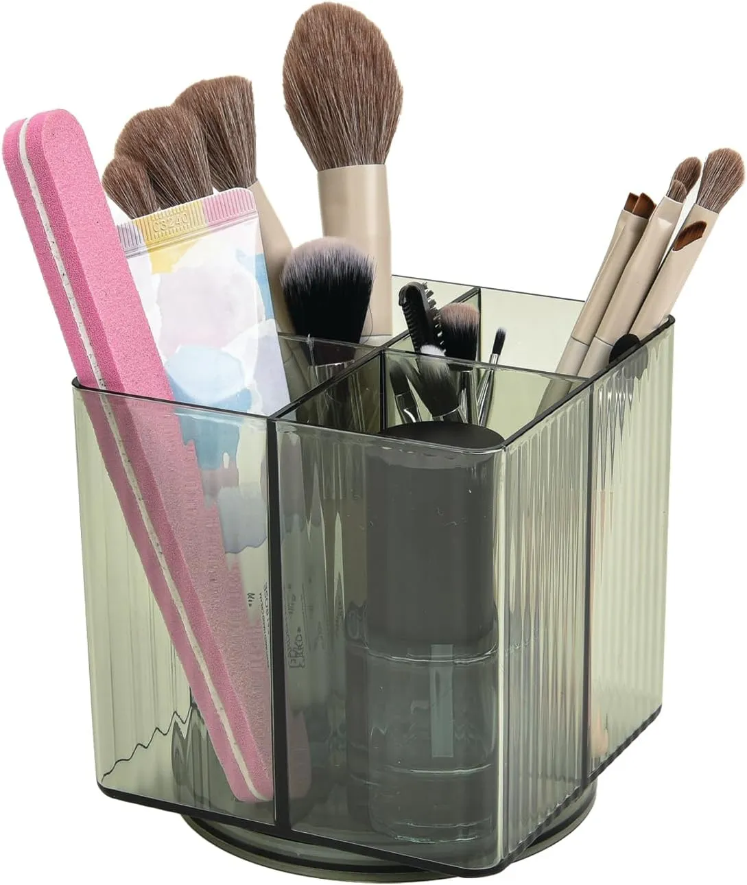 Trio Essentials Square Rotating 4 Compartment Cosmetic & Beauty Organizer, Brush Holder, Makeup, Jewelry, Office Desk Accessories, Cutlery, Vanity Holder, Art Supplies, Household Organization (2 Pack)