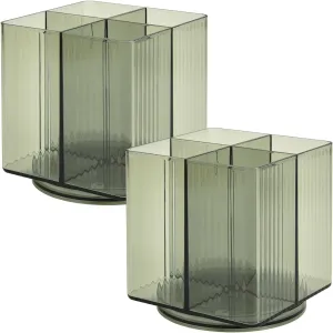 Trio Essentials Square Rotating 4 Compartment Cosmetic & Beauty Organizer, Brush Holder, Makeup, Jewelry, Office Desk Accessories, Cutlery, Vanity Holder, Art Supplies, Household Organization (2 Pack)
