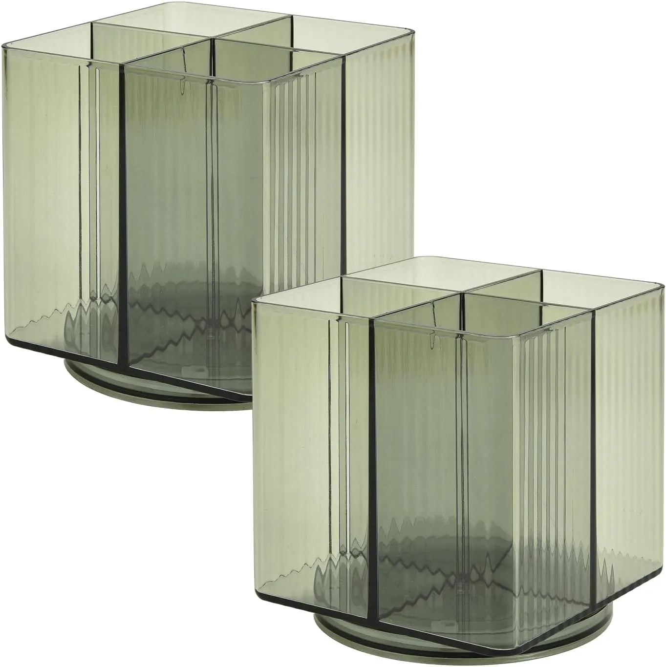 Trio Essentials Square Rotating 4 Compartment Cosmetic & Beauty Organizer, Brush Holder, Makeup, Jewelry, Office Desk Accessories, Cutlery, Vanity Holder, Art Supplies, Household Organization (2 Pack)
