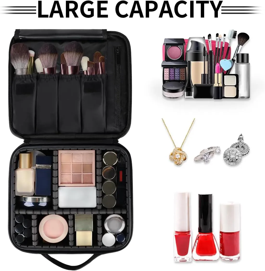 Tropical Eucalyptus Palm Leaves Floral Travel Makeup Train Case Cosmetic Bag Organizer Portable Storage Bag with Adjustable Dividers for Cosmetics Makeup Brushes Toiletry Jewelry