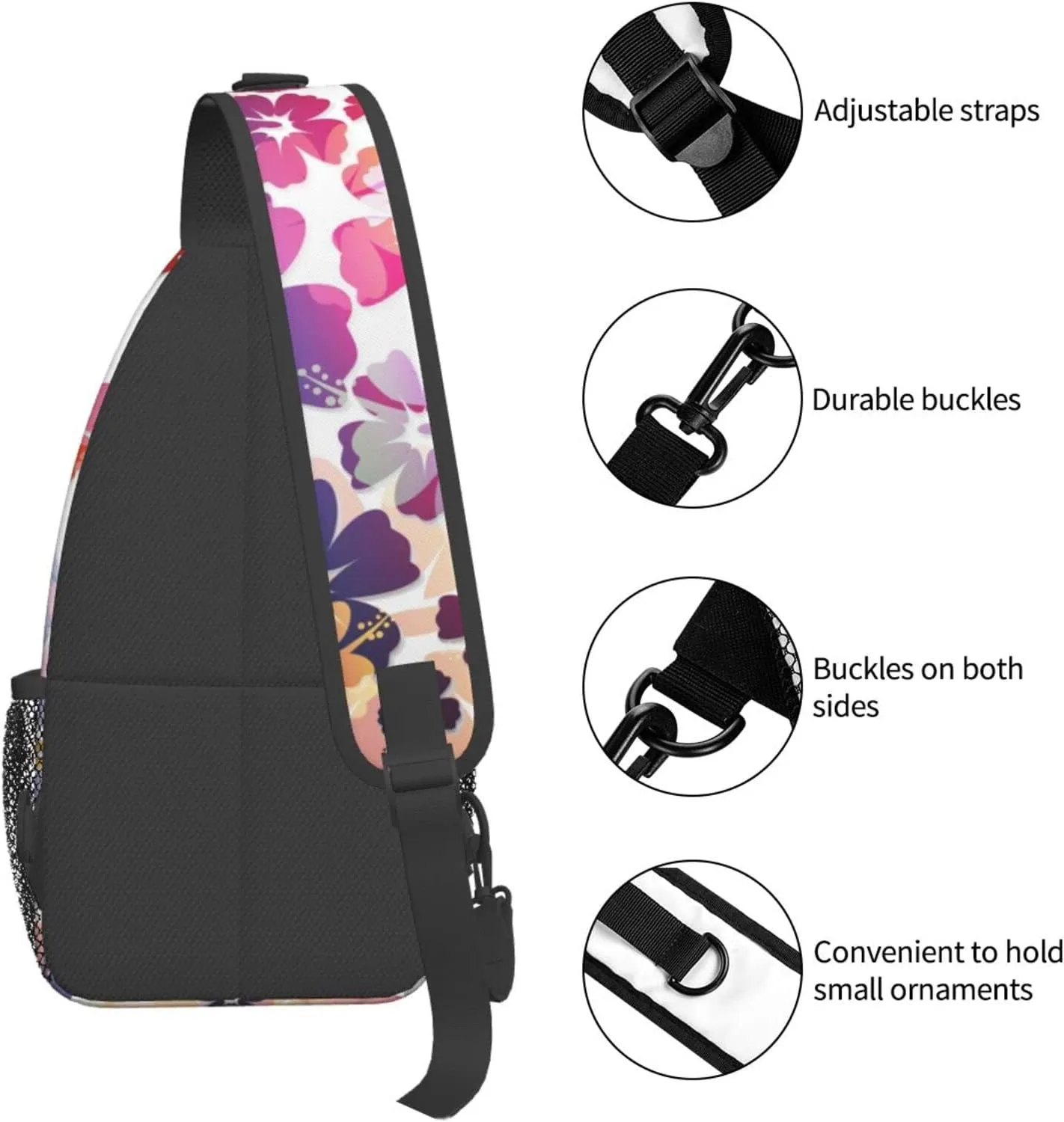 Tropical Hibiscus Flowers Boho Sling Bag for Women Men Crossbody Backpack Casual Hiking Daypack Chest Shoulder Bag with Adjustable Strap