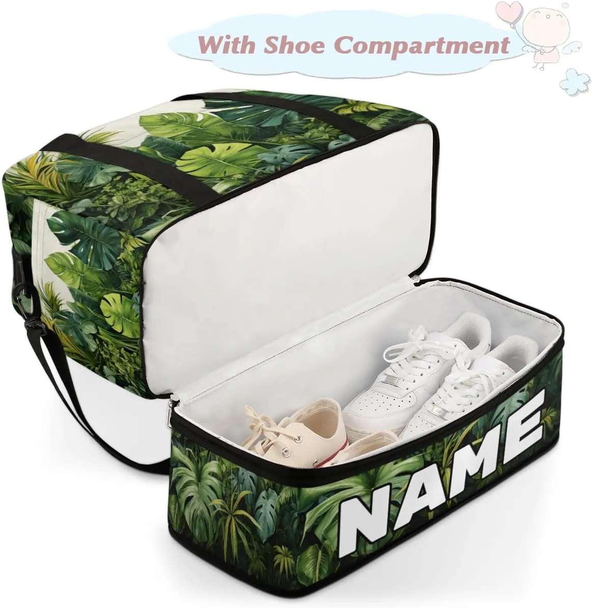 Tropical Jungle Palms Custom Foldable Duffle Bag with Shoes Compartment Personalized Large Capacity Waterproof Travel Weekender Bag Overnight Bag for Sports Gym