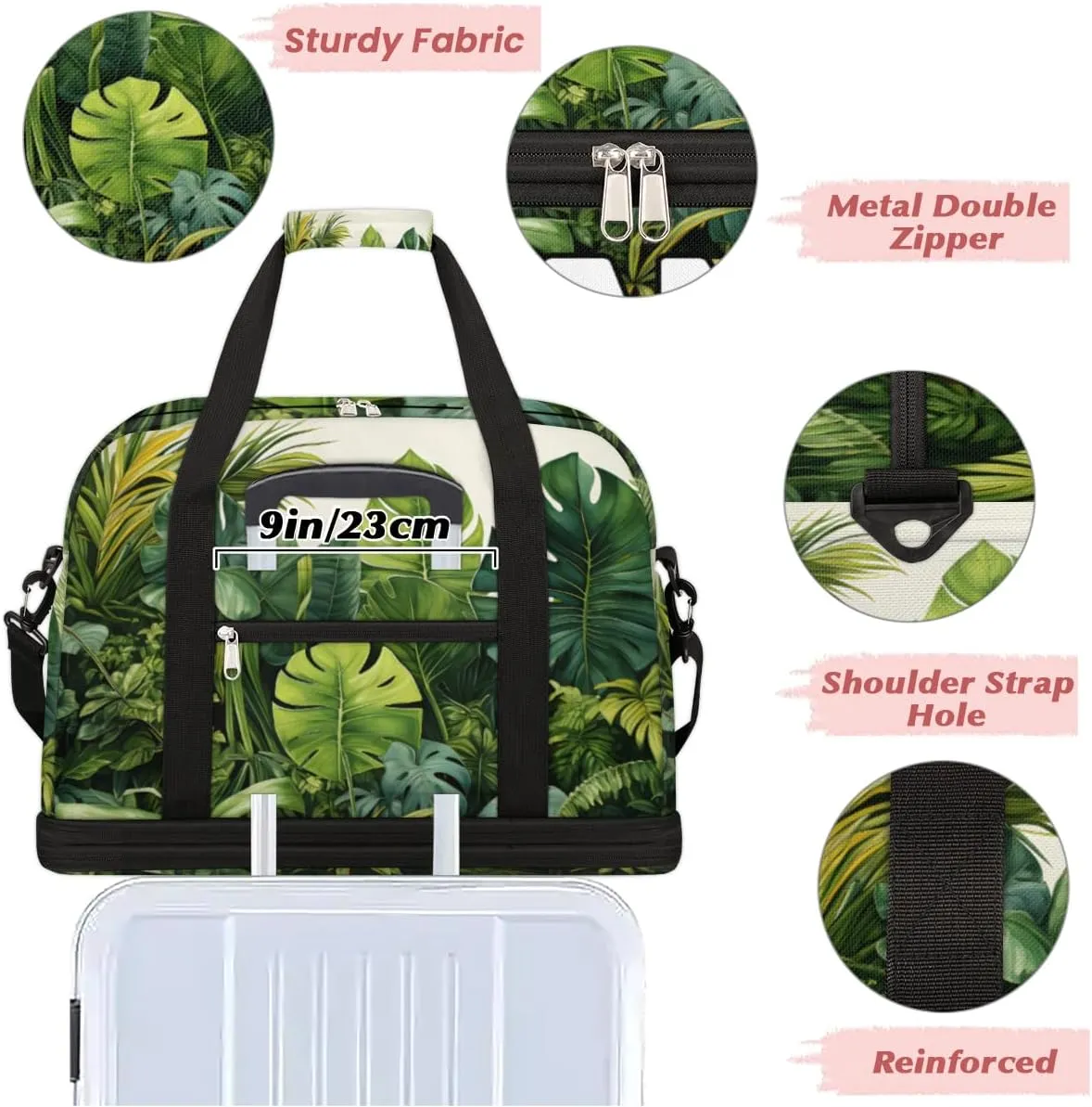 Tropical Jungle Palms Custom Foldable Duffle Bag with Shoes Compartment Personalized Large Capacity Waterproof Travel Weekender Bag Overnight Bag for Sports Gym
