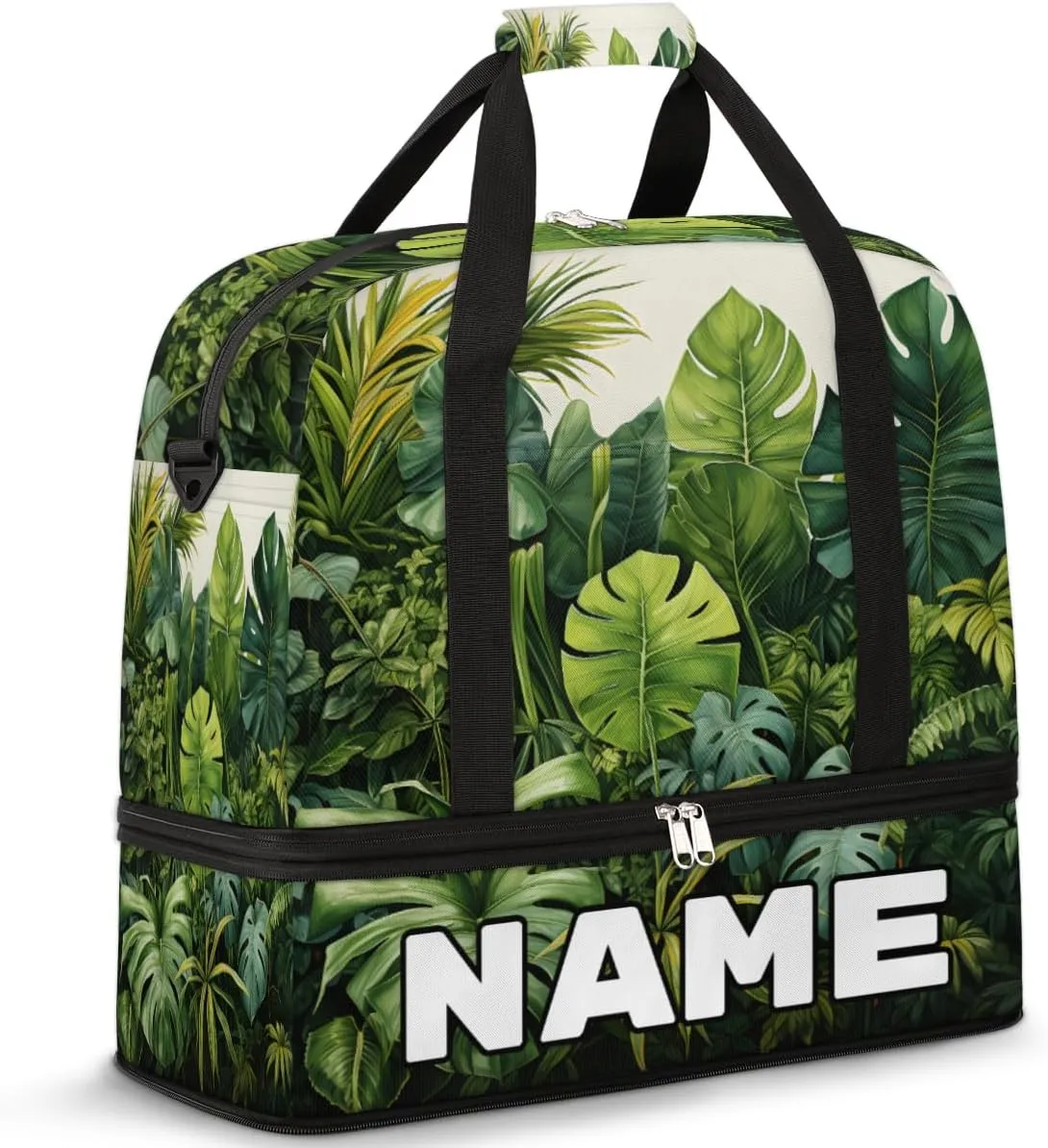 Tropical Jungle Palms Custom Foldable Duffle Bag with Shoes Compartment Personalized Large Capacity Waterproof Travel Weekender Bag Overnight Bag for Sports Gym