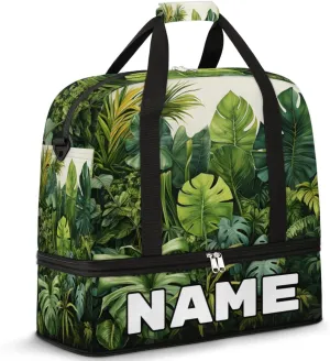 Tropical Jungle Palms Custom Foldable Duffle Bag with Shoes Compartment Personalized Large Capacity Waterproof Travel Weekender Bag Overnight Bag for Sports Gym