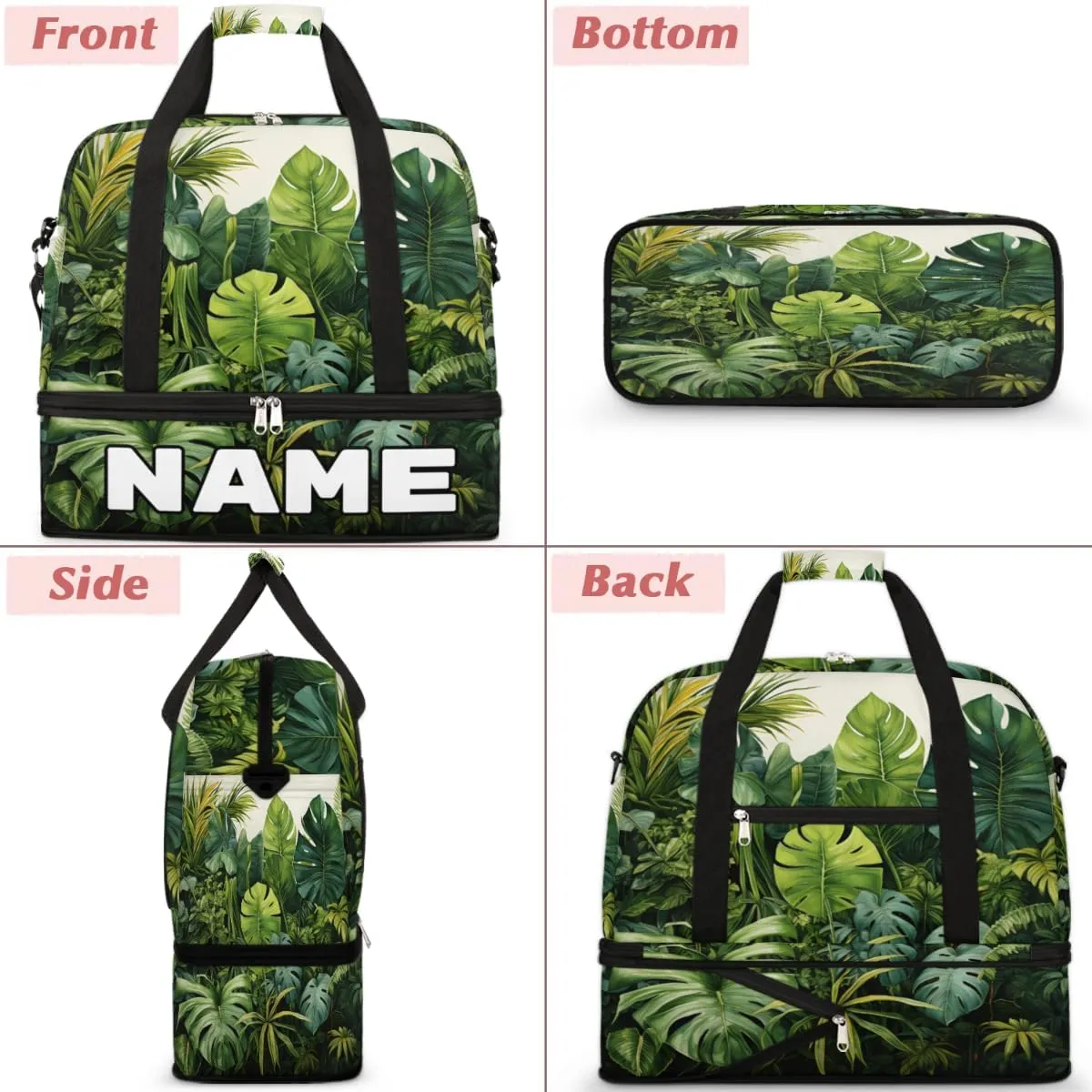 Tropical Jungle Palms Custom Foldable Duffle Bag with Shoes Compartment Personalized Large Capacity Waterproof Travel Weekender Bag Overnight Bag for Sports Gym