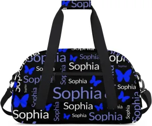 TropicalLife Custom Butterfly Sport Gym Bag Personalized Dance Bag Customized Duffle Bag Travel Duffle Bag for Women Blue White Butterfly