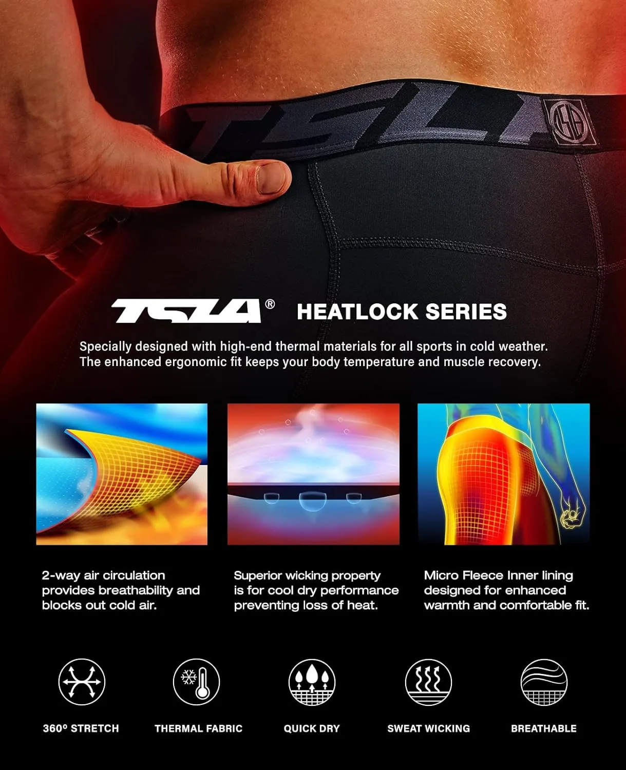 TSLA Men's Athletic Compression Pants, Thermal Wintergear Running Tights, Sports Leggings