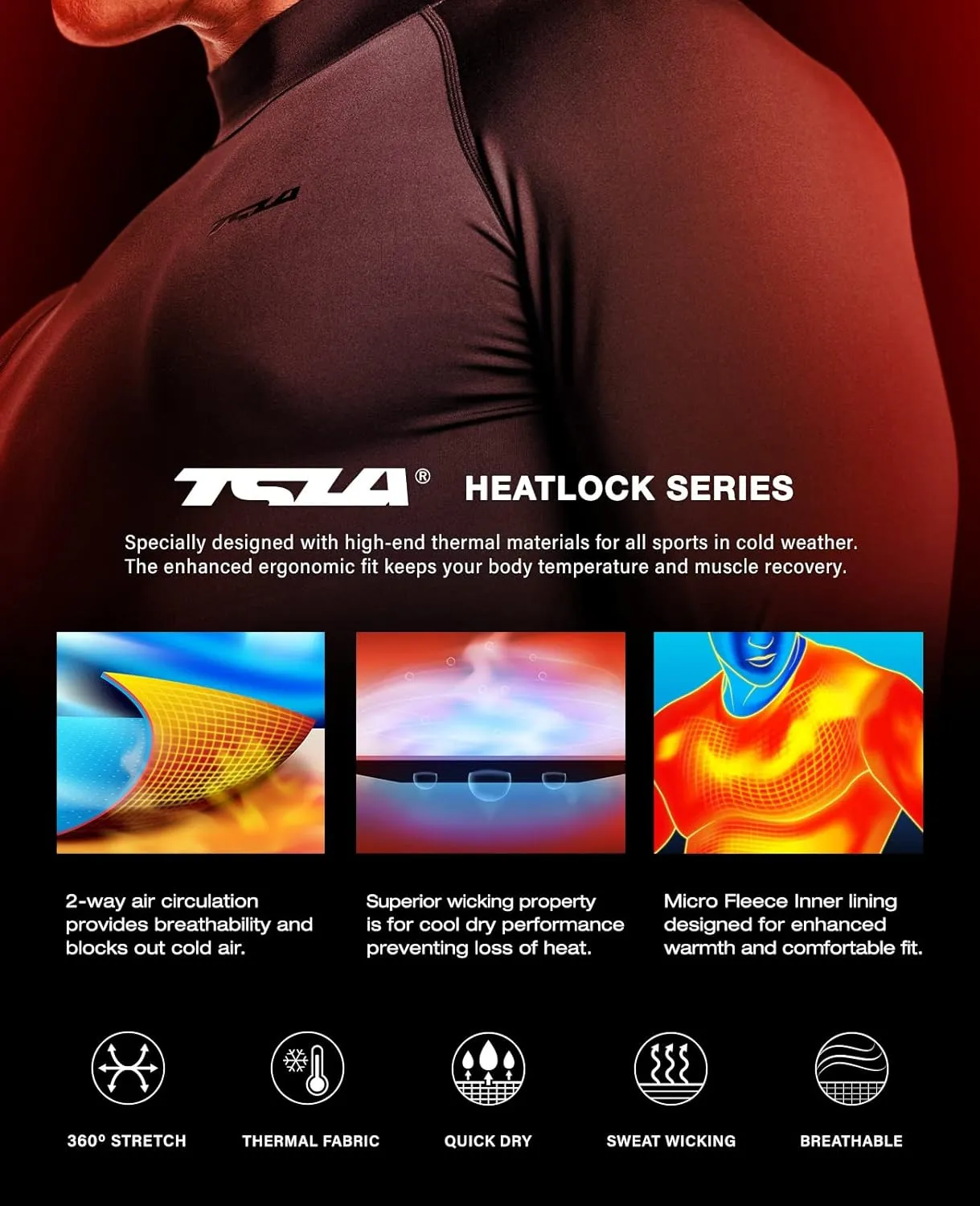 TSLA Men's Thermal Long Sleeve Compression Shirts, Mock/Turtleneck Winter Sports Running Base Layer Top