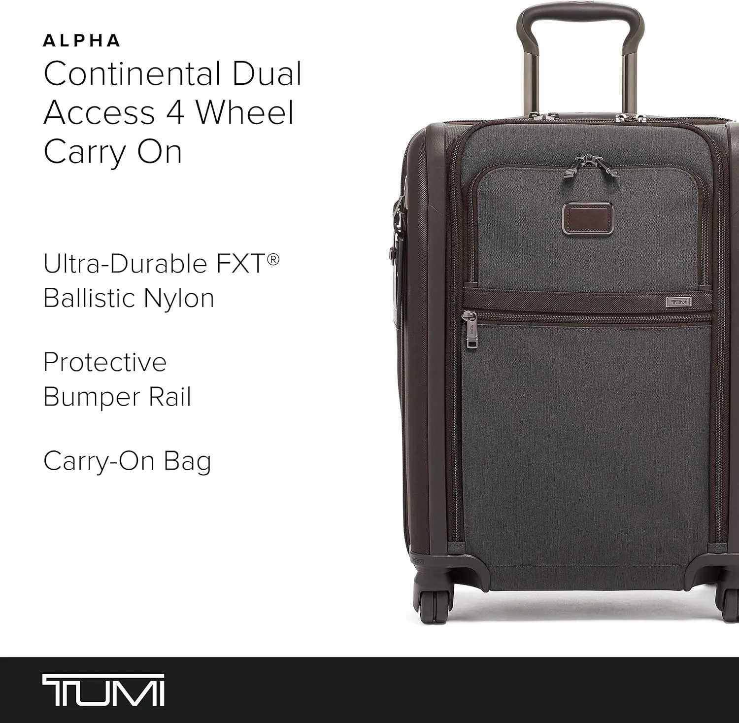 TUMI Alpha Continental Dual Access 4-Wheeled Carry-on Luggage - Rolling, Lightweight Suitcase - Secure Suitcase with Lock
