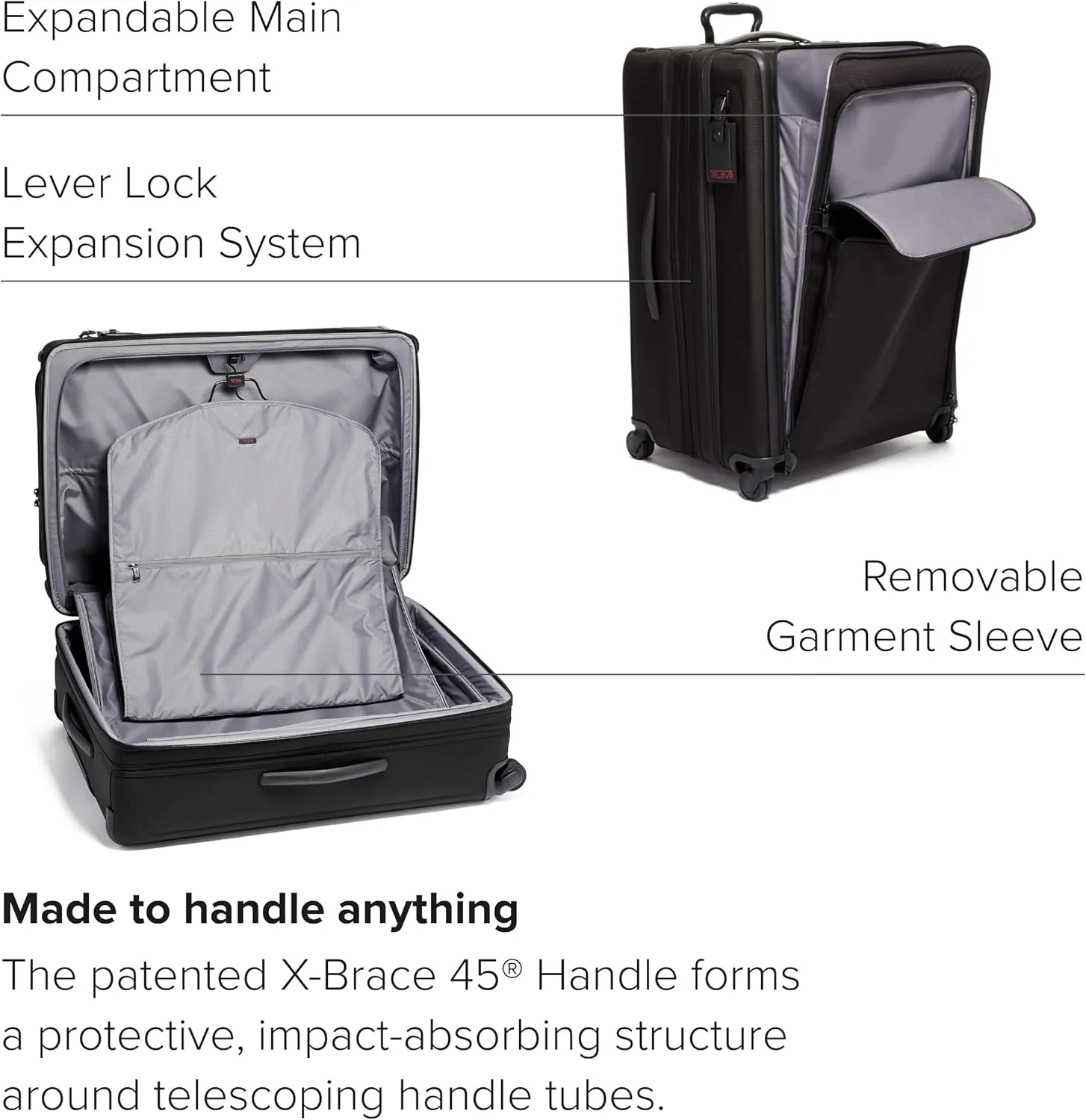 TUMI Extended Trip Expandable 4-Wheeled Packing Case - Rolling Suitcase with Removable Garment Sleeve - Secure Luggage - Black
