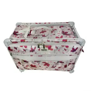 Tutto 1XL Sewing Machine Trolley Rose Gray with Pink Daisies Gray Frame