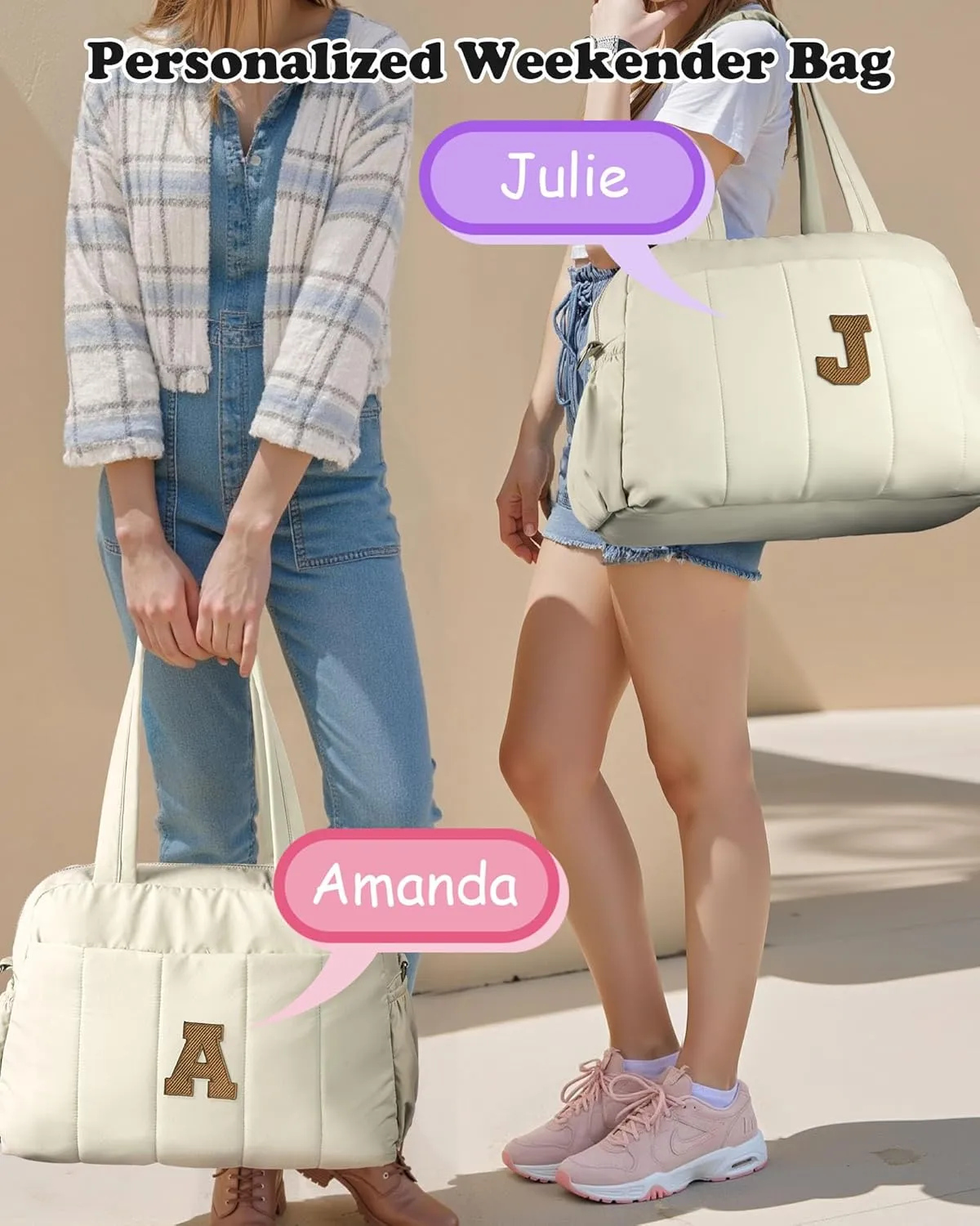 Tween Girls Gifts 14-16, Initial Duffel Bag, Personalized Weekender Bag with Shoulder Strap, Monogram Overnight Bag for Women, Letter Travel Bag with Makeup Bag Gifts for Niece (Letter A)