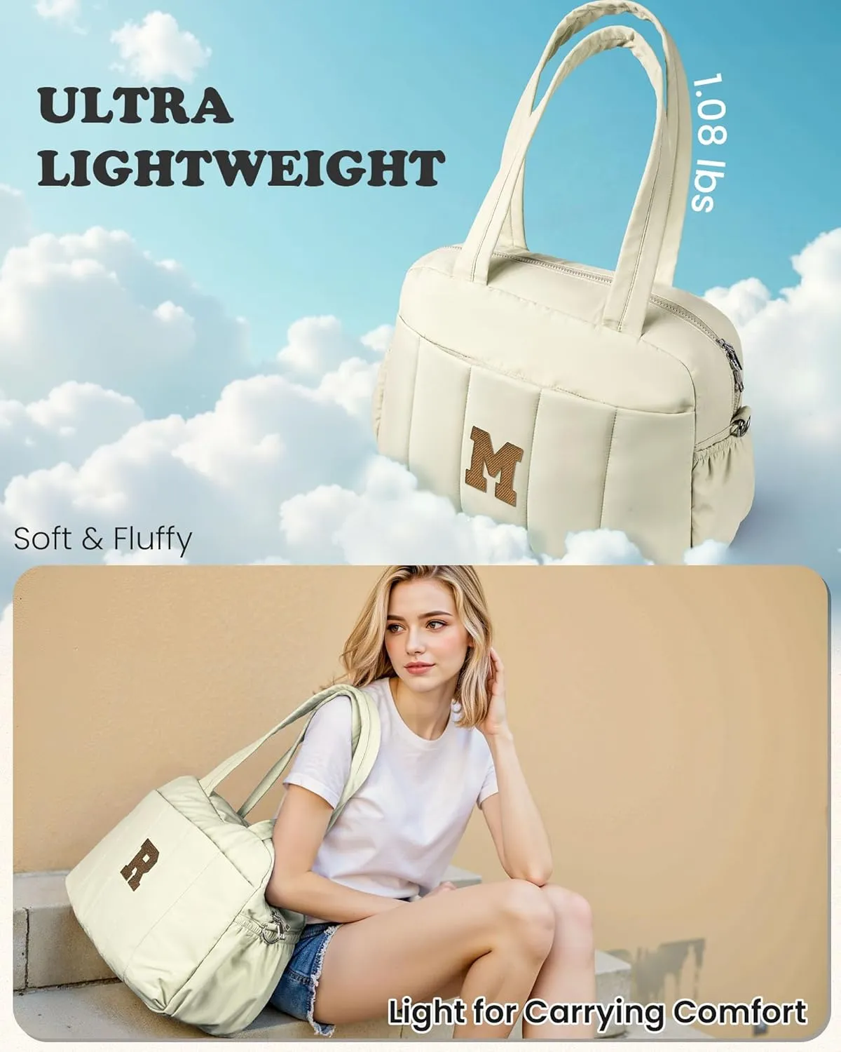 Tween Girls Gifts 14-16, Initial Duffel Bag, Personalized Weekender Bag with Shoulder Strap, Monogram Overnight Bag for Women, Letter Travel Bag with Makeup Bag Gifts for Niece (Letter A)