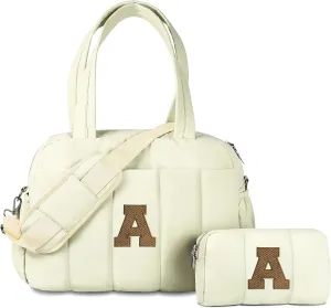 Tween Girls Gifts 14-16, Initial Duffel Bag, Personalized Weekender Bag with Shoulder Strap, Monogram Overnight Bag for Women, Letter Travel Bag with Makeup Bag Gifts for Niece (Letter A)