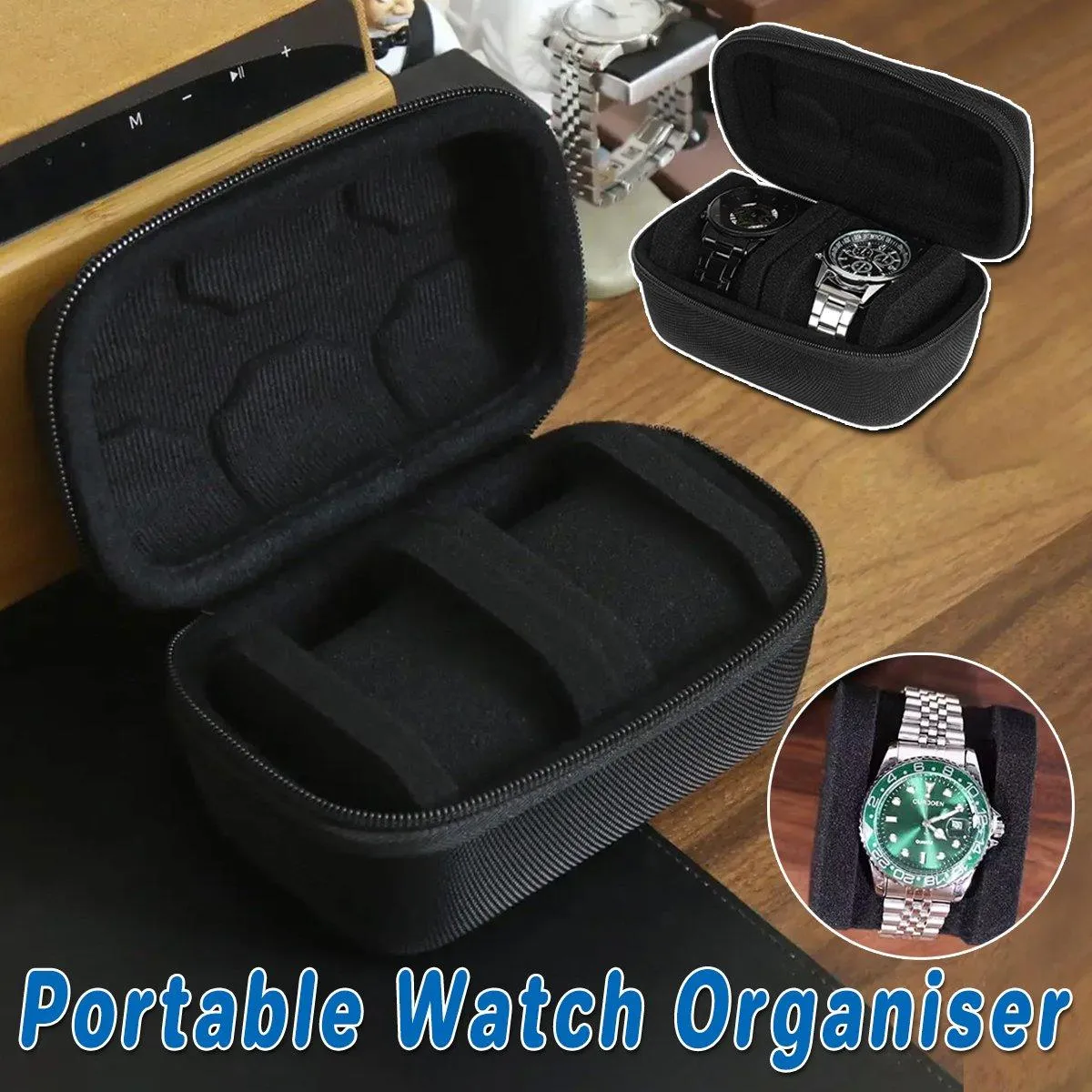 Two Card Portable Watch Organizer Box Storage Case for Watches and Straps