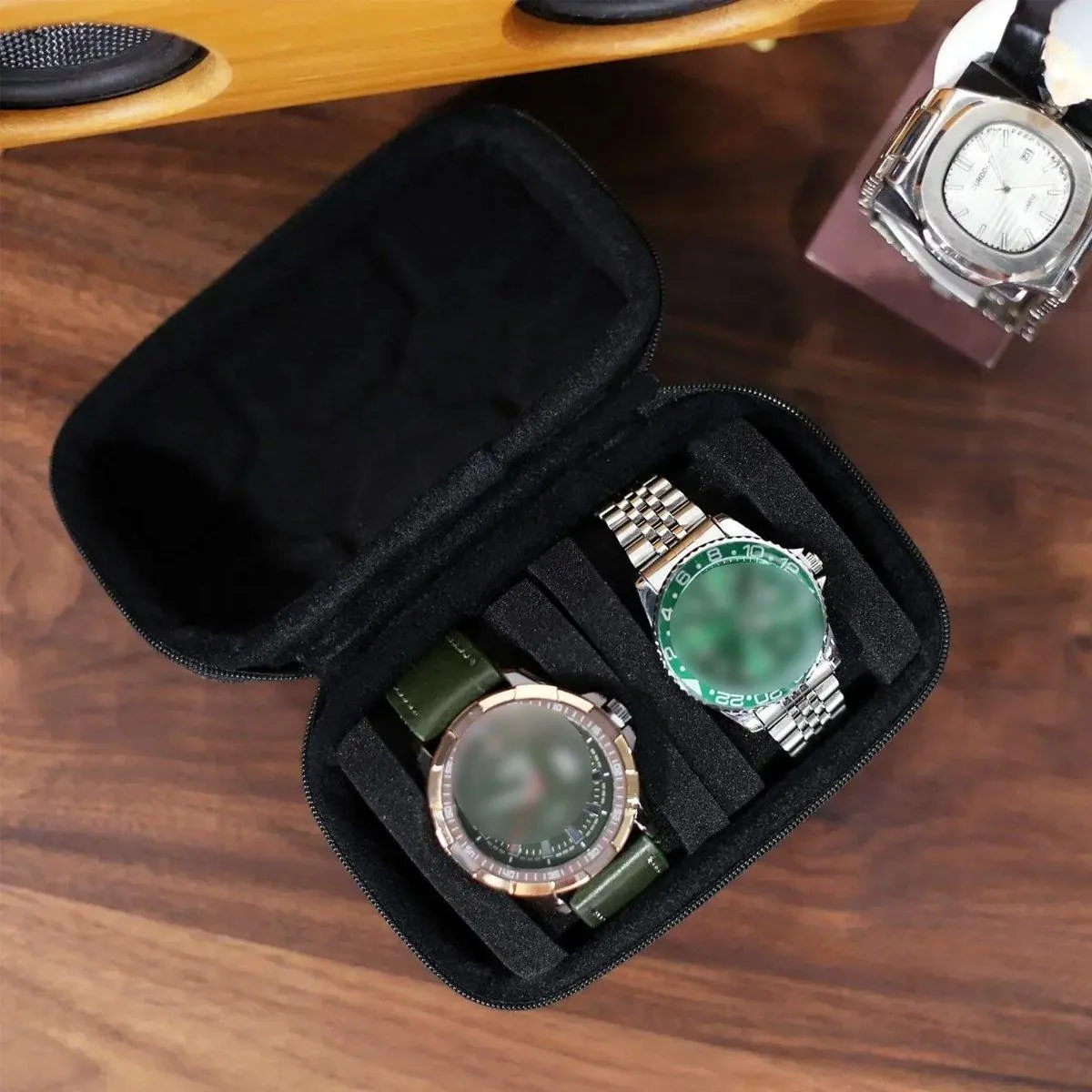 Two Card Portable Watch Organizer Box Storage Case for Watches and Straps