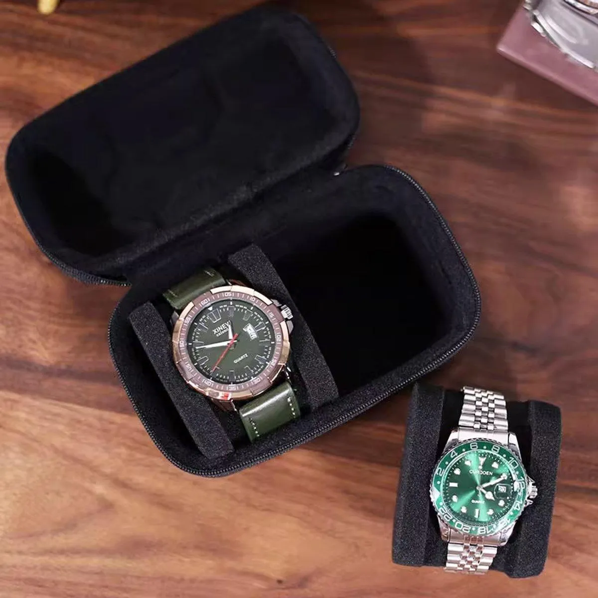 Two Card Portable Watch Organizer Box Storage Case for Watches and Straps