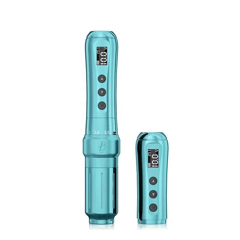 U1 Wireless Permanent Makeup Machine Six-Stroke Adjustable Wireless Pen with 2 1000mAh Battery OLED Display for Permanent Makeup (Blue)