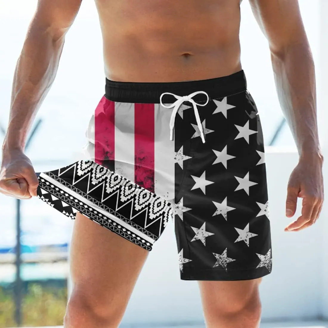 uideazone Mens Swim Trunks with Compression Liner Swimming Shorts 7 Inch Inseam Waterproof Quick Dry Beach Sport Shorts M-XXL