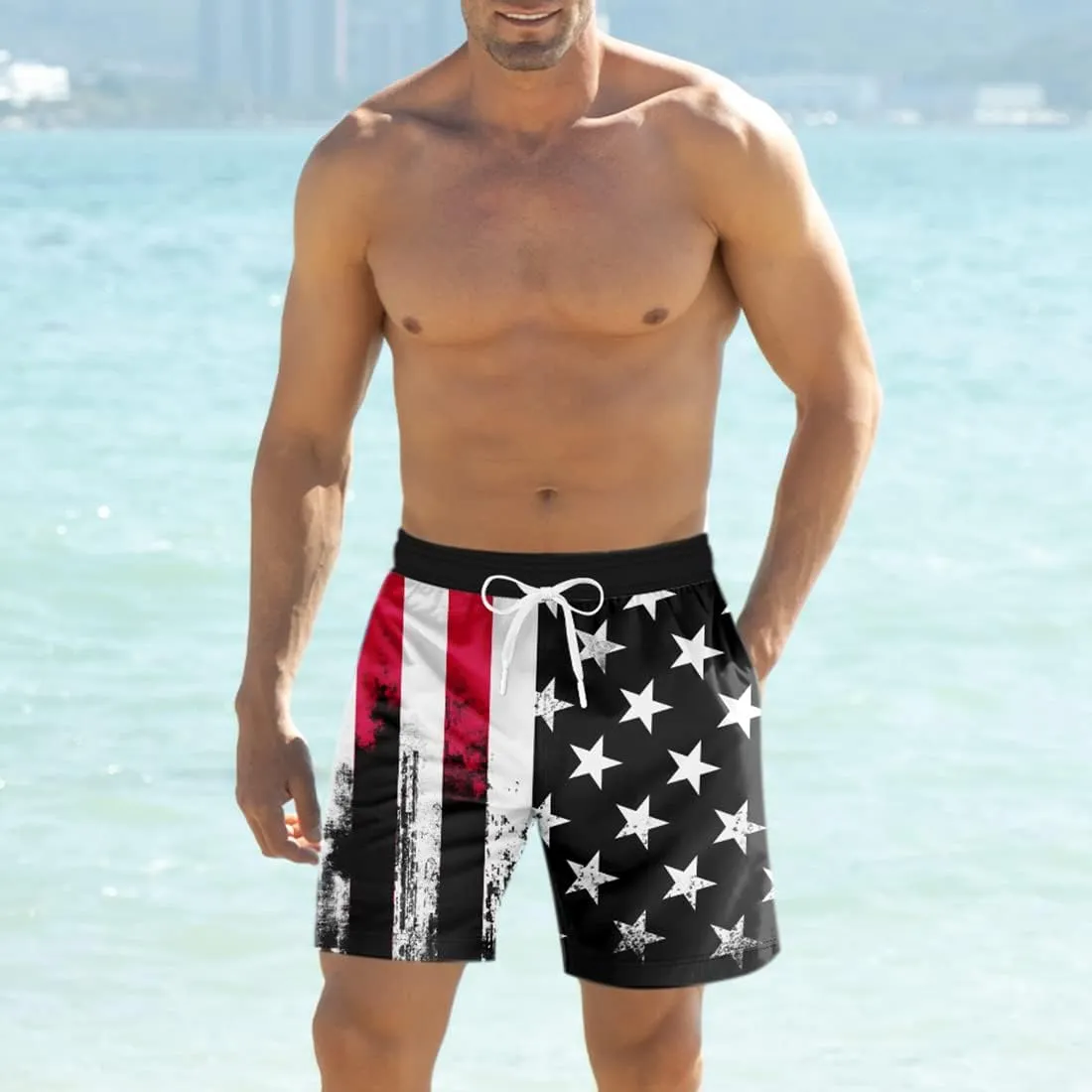 uideazone Mens Swim Trunks with Compression Liner Swimming Shorts 7 Inch Inseam Waterproof Quick Dry Beach Sport Shorts M-XXL