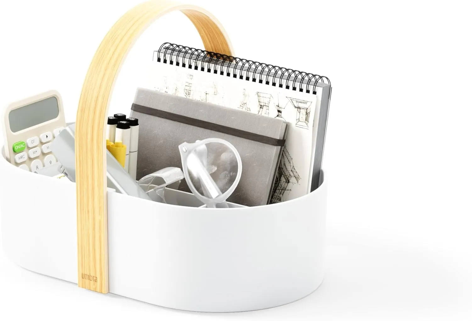 Umbra Bellwood Multipurpose Caddy Organizer with Handle, Desk, Makeup, Dorm Caddy, Kitchen Cabinet Organizer, Natural/White