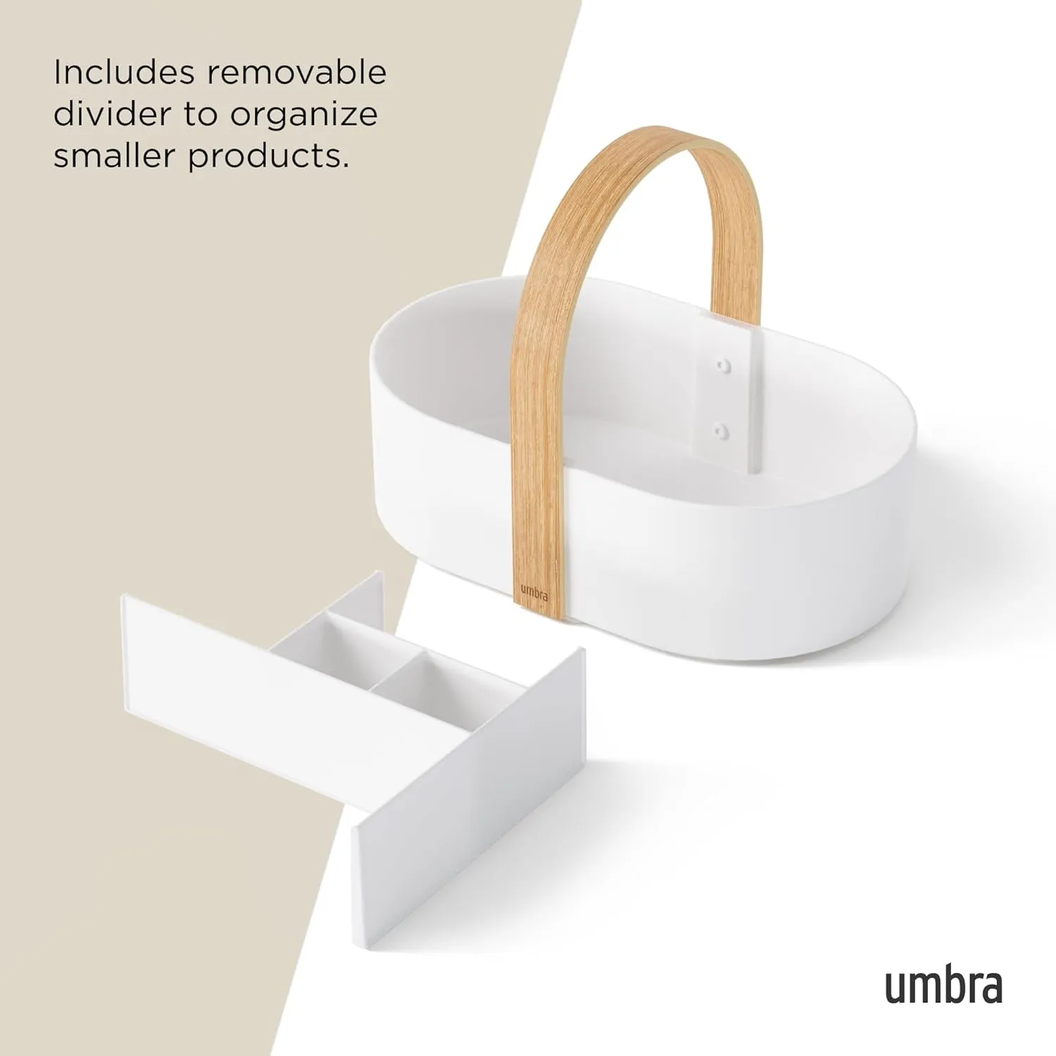 Umbra Bellwood Multipurpose Caddy Organizer with Handle, Desk, Makeup, Dorm Caddy, Kitchen Cabinet Organizer, Natural/White