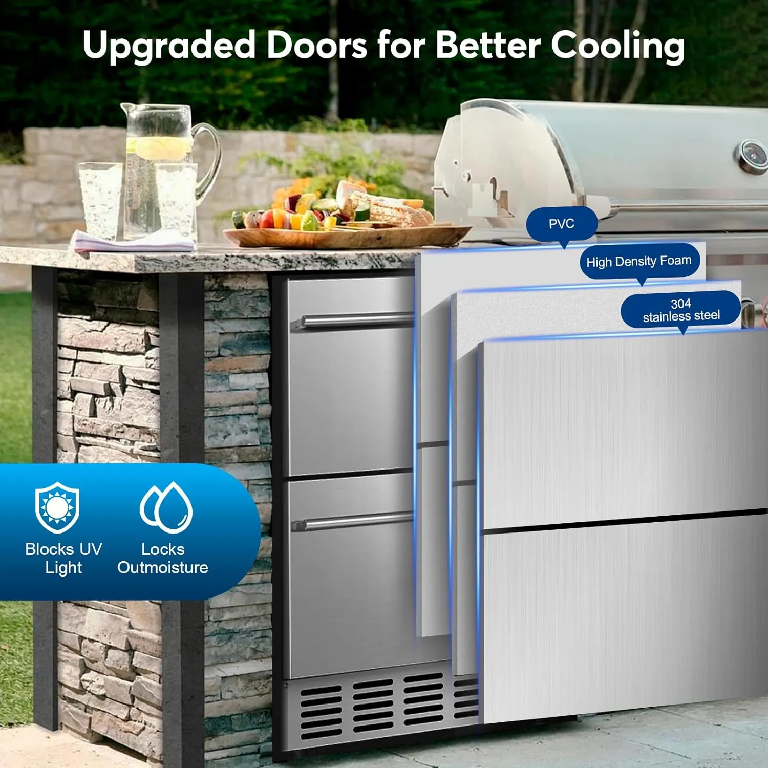 Under Counter Beverage Refrigerator 24 Inch, Outdoor Drawer Fridge Stainless Steel with Temperature Control for Home, Outdoor Patio and Commercial Use