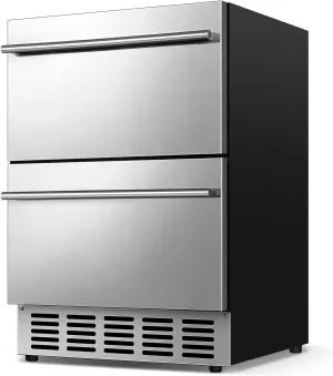 Under Counter Beverage Refrigerator 24 Inch, Outdoor Drawer Fridge Stainless Steel with Temperature Control for Home, Outdoor Patio and Commercial Use