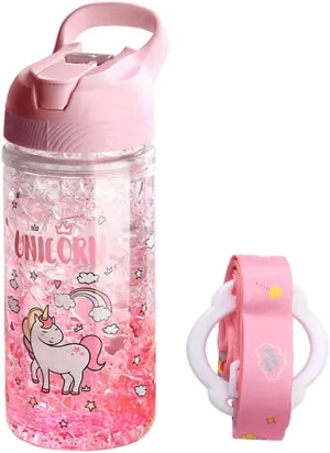 Unicorn Water Bottles for Girls, Cute Unicorn Cup with Straw for Kids, Boys, Safety Lock, BPA-Free, Outdoor Pink Water Bottle with Lanyard,13.5oz Bottle for Sport, School, Travel