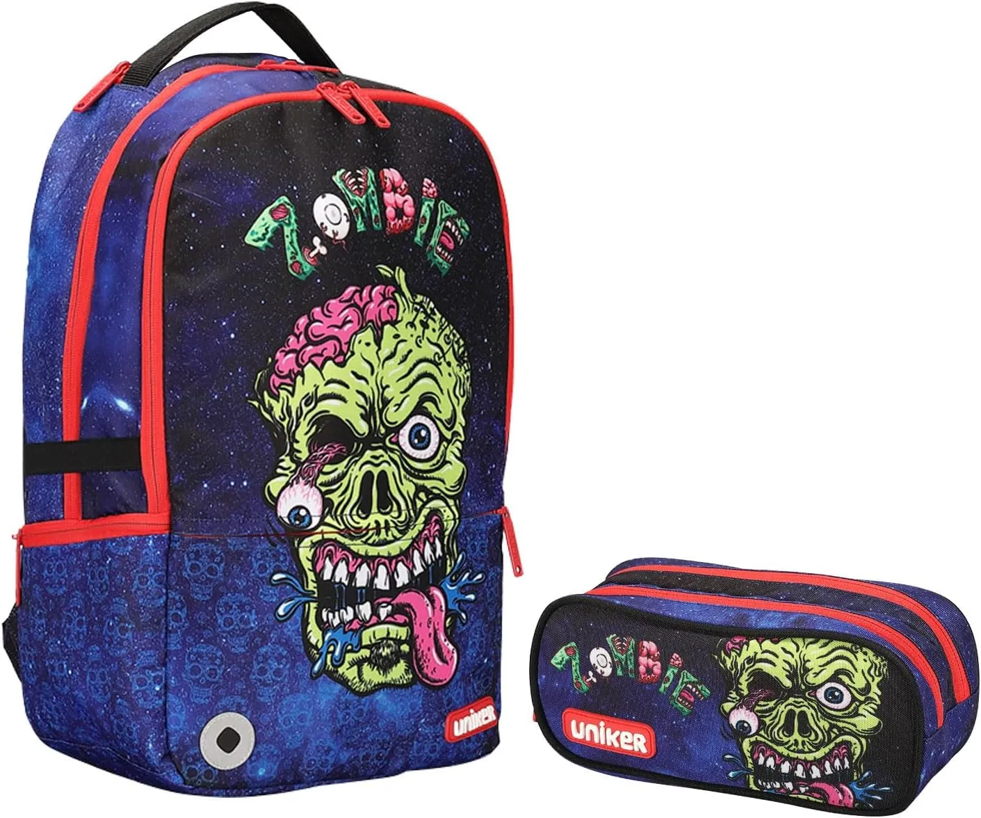 UNIKER Fashion 2 in 1 Backpack Set with Cosmetic Bag,Casual Daypack Women,Backpack and Carry-on 2pc set,Lightweight Travel Backpack,Laptop Backpack with with USB Port, Skull Pattern