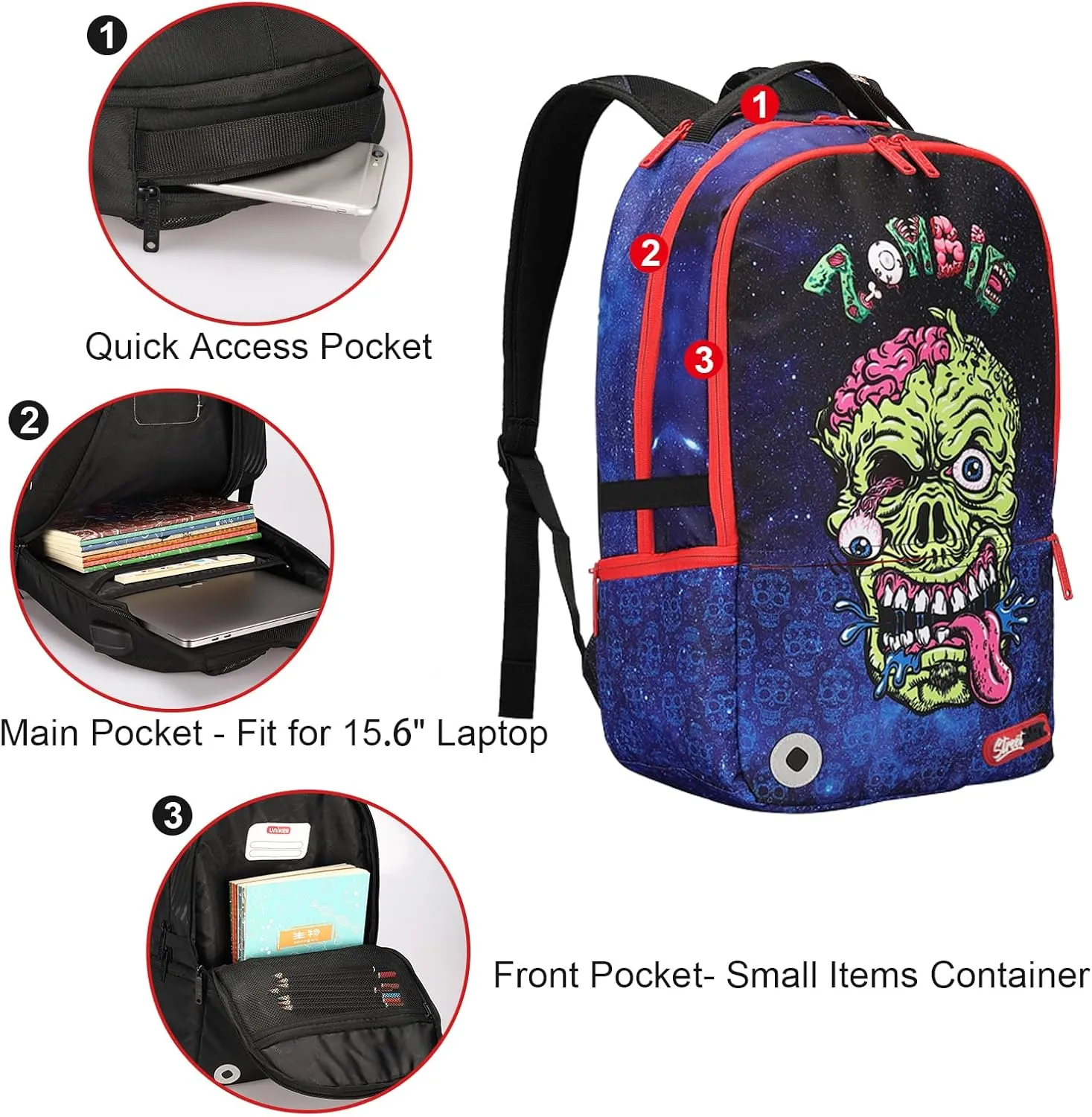 UNIKER Fashion 2 in 1 Backpack Set with Cosmetic Bag,Casual Daypack Women,Backpack and Carry-on 2pc set,Lightweight Travel Backpack,Laptop Backpack with with USB Port, Skull Pattern