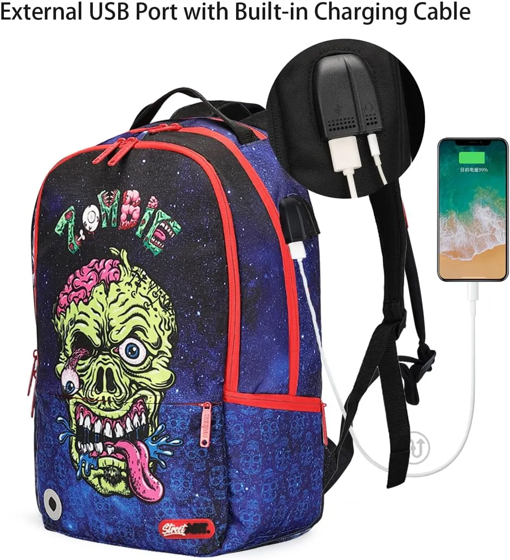 UNIKER Fashion 2 in 1 Backpack Set with Cosmetic Bag,Casual Daypack Women,Backpack and Carry-on 2pc set,Lightweight Travel Backpack,Laptop Backpack with with USB Port, Skull Pattern