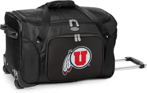 University of Utah Utes Lightweight 22-inch Wheeled Duffel Bag with Telescopic Handle - Perfect Overnight Bag for Travel, Weekend Getaways, Airports, Gym, and Commuting