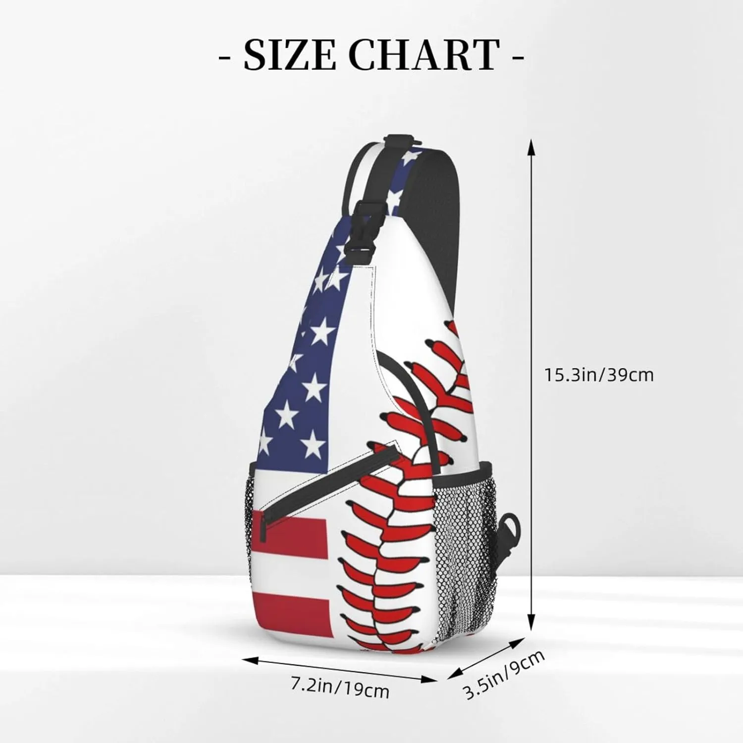 USA Flag Baseball Small Sling Bag for Women Men's Crossbody Backpack Hiking Travel Daypack Shoulder Chest Bag with Adjustable Strap